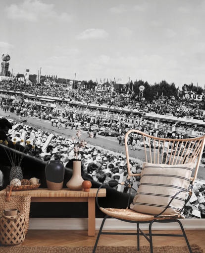 papier peint mural de course automobile personnalisable en noir et blanc appelé GT Cars Le Mans 24 Hour Race (1963) pour les chambres, les bureaux et les entreprises