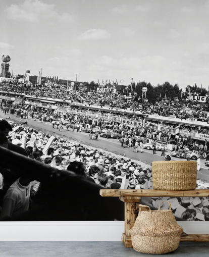 mustavalkoinen muokattava autokilpailun taustakuvamaalaus nimeltä GT Cars Le Mans 24 Hour Race (1963) makuuhuoneisiin, toimistoihin ja yrityksiin