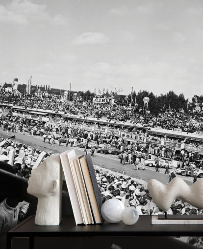 papier peint mural de course automobile personnalisable en noir et blanc appelé GT Cars Le Mans 24 Hour Race (1963) pour les chambres, les bureaux et les entreprises