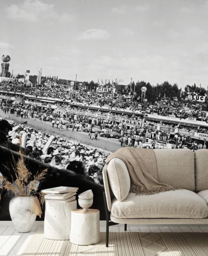 black and white customisable car racing wallpaper mural called GT Cars Le Mans 24 Hour Race (1963) for bedrooms, offices and businesses
