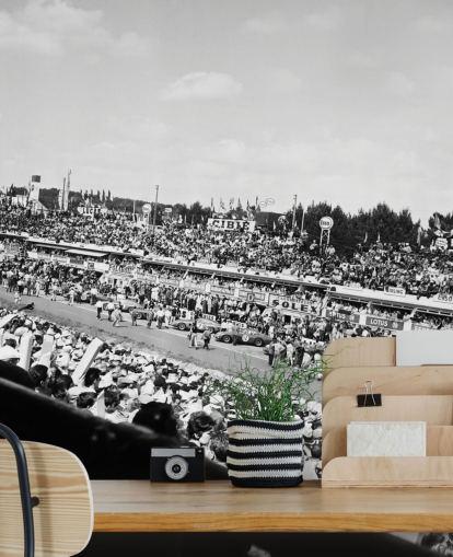 black and white customizable car racing wallpaper mural called GT Cars Le Mans 24 Hour Race (1963) for bedrooms, offices and businesses