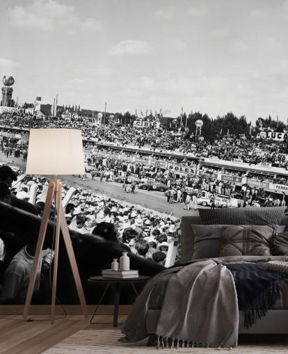 mustavalkoinen muokattava autokilpailun taustakuvamaalaus nimeltä GT Cars Le Mans 24 Hour Race (1963) makuuhuoneisiin, toimistoihin ja yrityksiin