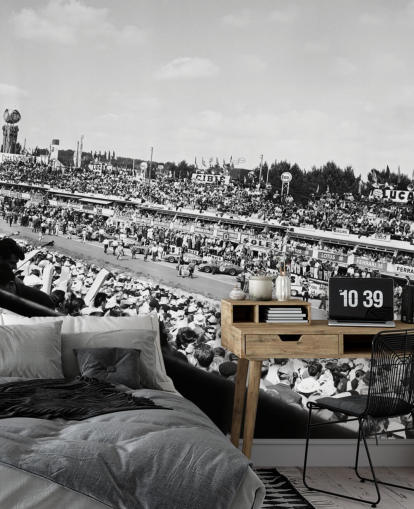 svart-hvitt tilpassbart bilracing tapetmaleri kalt GT Cars Le Mans 24 Hour Race (1963) for soverom, kontorer og bedrifter