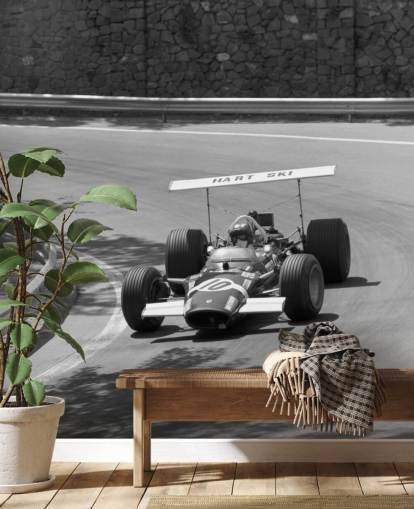 Vintage raceauto op track muurschildering