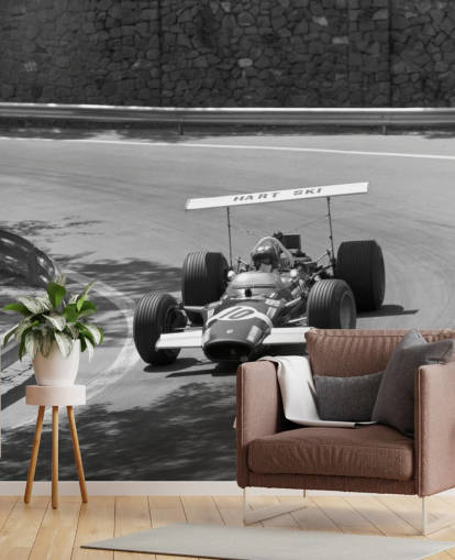 Decorazione murale con auto da corsa vintage su pista