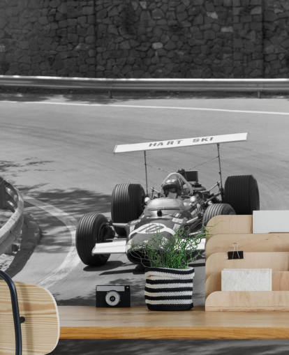 Vintage racerbil på sporet vægmaleri