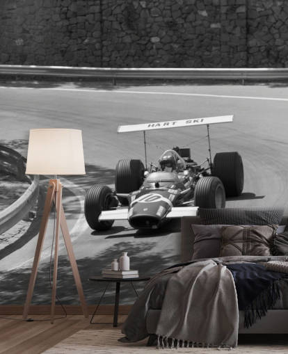 Vintage raceauto op track muurschildering