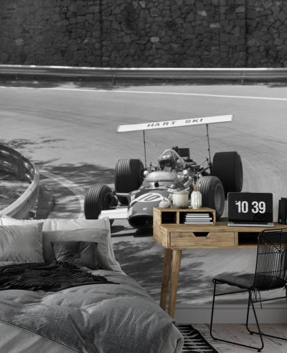 Vintage racerbil på sporet veggmaleri