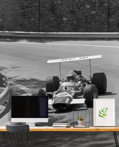 Vintage raceauto op track muurschildering