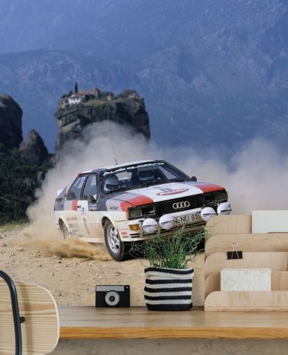 Papier peint voiture de course sur piste de poussière