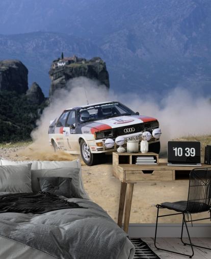 Race Car on Dust Track Wallpaper Mural