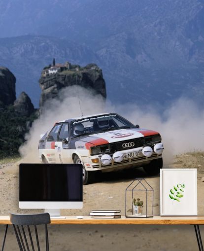 Papier peint voiture de course sur piste de poussière