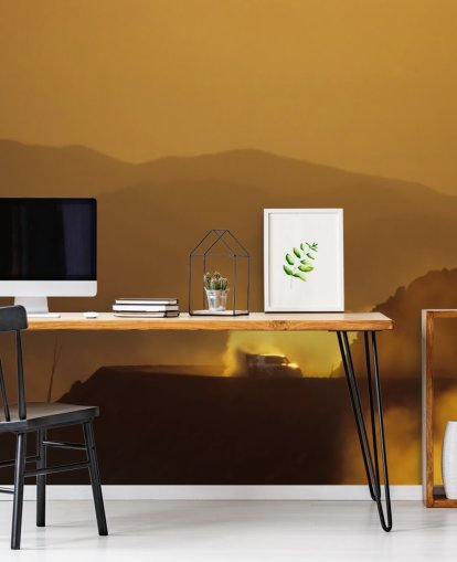 Fond d'écran voiture sur la route de montagne poussiéreuse au coucher