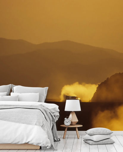 Auto op Dusty Mountain Road bij Sunset Wallpaper