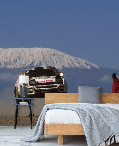 Papier peint voiture de rallye blanche dans l'air Papier peint voiture de rallye blanche dans l'air