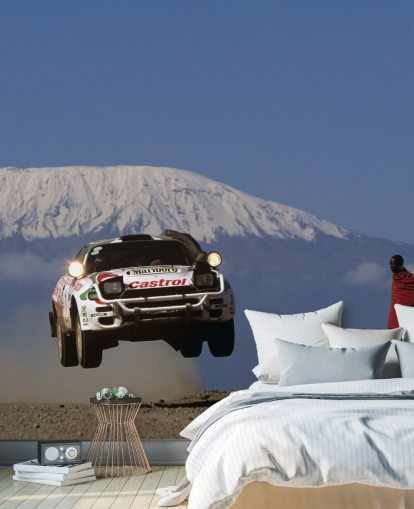 White Rally Car in Air Wallpaper