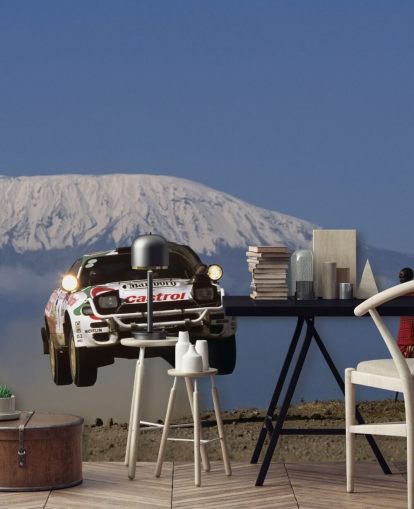 White Rally Car in Air Wallpaper