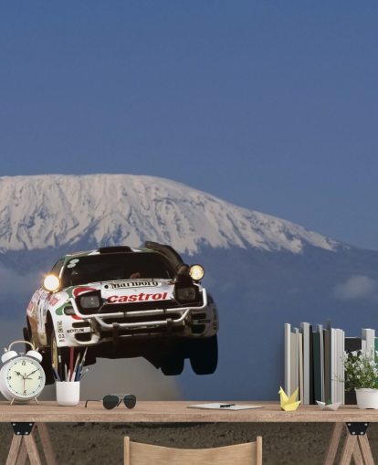 White Rally Car in Air Wallpaper