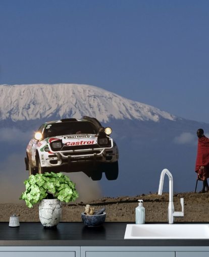 Papier peint voiture de rallye blanche dans l'air