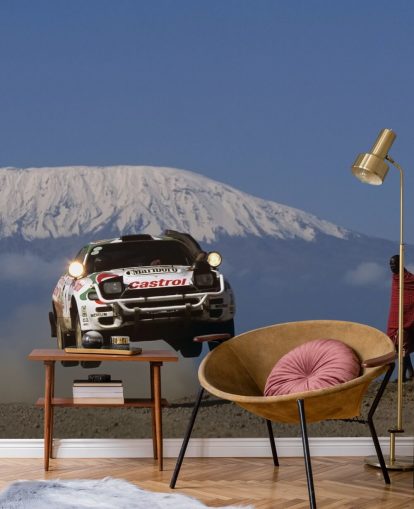 White Rally Car in Air Wallpaper