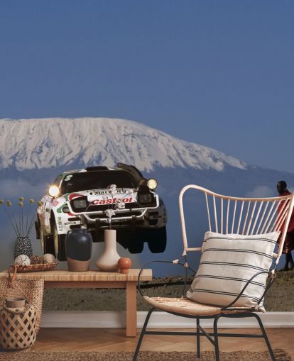 White Rally Car in Air Wallpaper