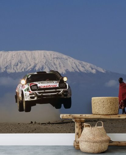 White Rally Car in Air Wallpaper