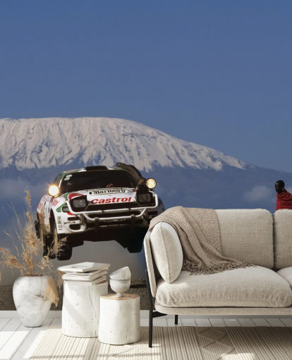 White Rally Car in Air Wallpaper