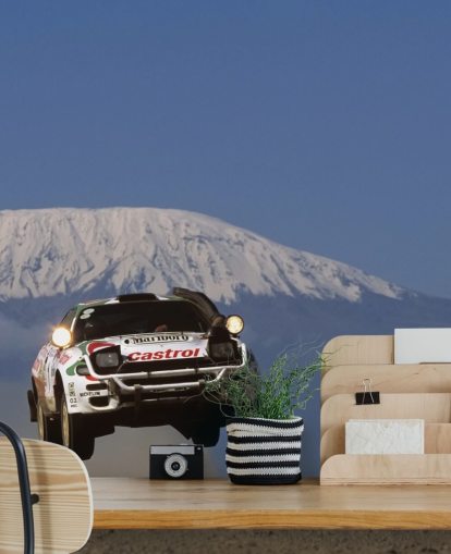 Papier peint voiture de rallye blanche dans l'air