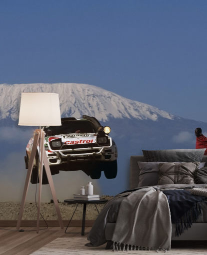 Papier peint voiture de rallye blanche dans l'air