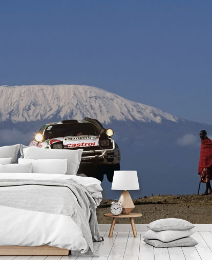 Carta da parati bianca auto da rally in aria