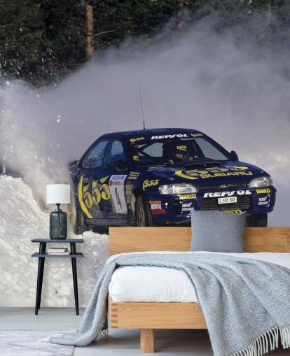 Decorazione murale con corse automobilistiche nella neve Decorazione murale con corse automobilistiche nella neve