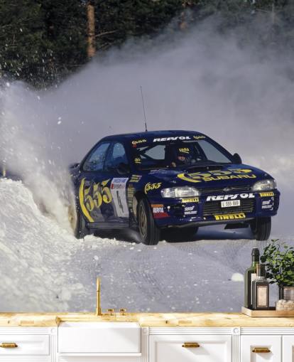 Car Racing in Snow Wall Mural