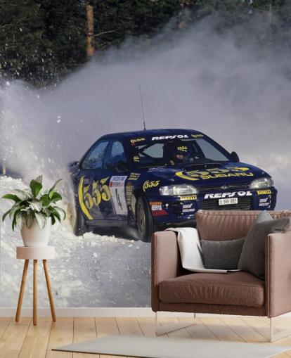Car Racing in Snow Wall Mural