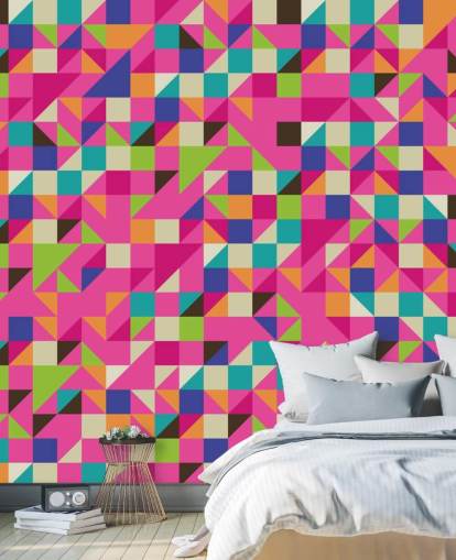 Multi-Coloured and Pink Geometric Wall Mural