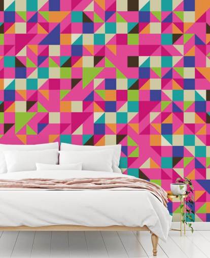 Decorazione murale geometrica multicolore e rosa