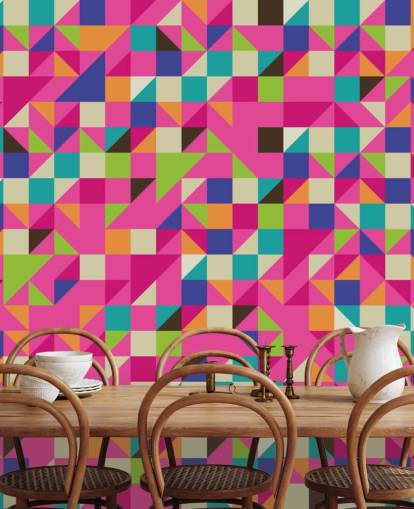 Flerfarget og rosa geometrisk veggmaleri