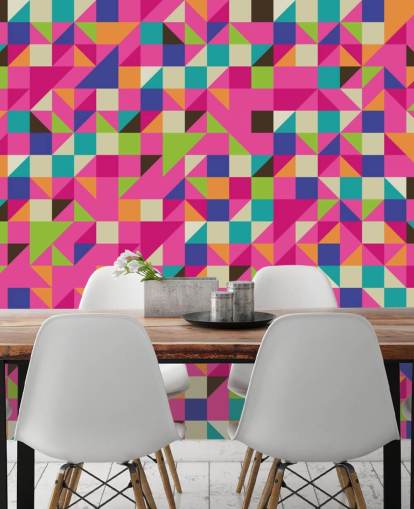Décoration murale géométrique multicolore et rose