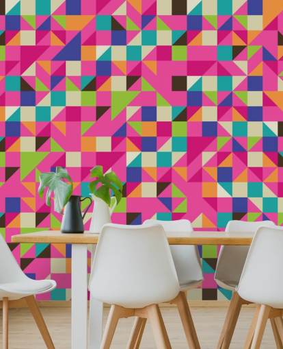 Veelkleurige en roze geometrische muurschildering Veelkleurige en roze geometrische muurschildering