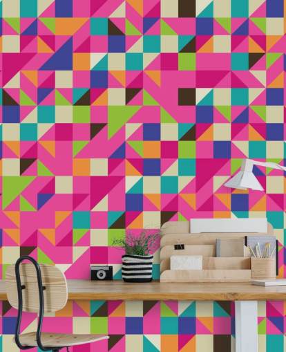 Flerfarget og rosa geometrisk veggmaleri Flerfarget og rosa geometrisk veggmaleri