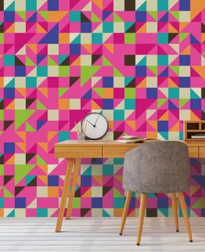 Multi-Coloured and Pink Geometric Wall Mural