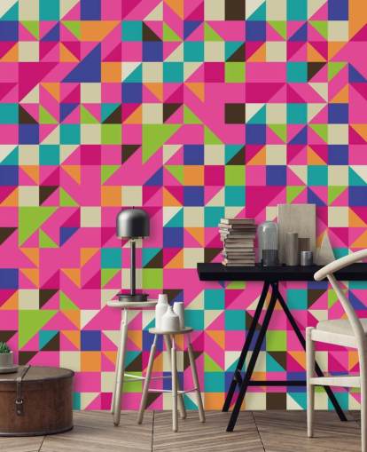 Multi-Coloured and Pink Geometric Wall Mural Multi-Coloured and Pink Geometric Wall Mural