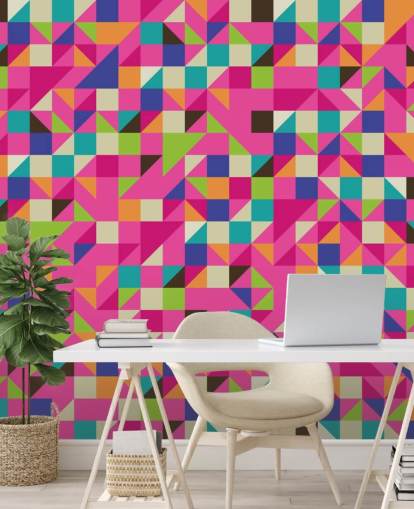 Multi-Coloured and Pink Geometric Wall Mural
