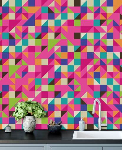 Multi-Coloured and Pink Geometric Wall Mural Multi-Coloured and Pink Geometric Wall Mural