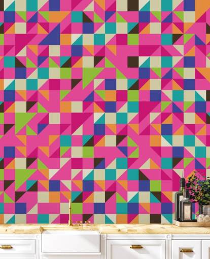 Décoration murale géométrique multicolore et rose