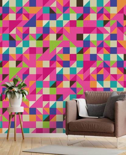 Decorazione murale geometrica multicolore e rosa