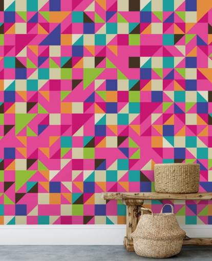 Multi-Coloured and Pink Geometric Wall Mural