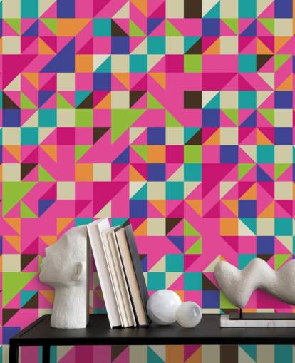 Decorazione murale geometrica multicolore e rosa
