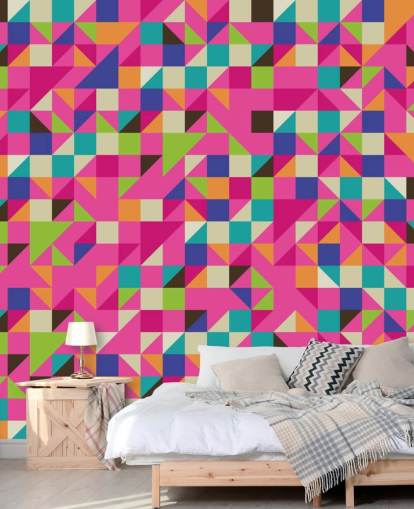 Multi-Coloured and Pink Geometric Wall Mural Multi-Coloured and Pink Geometric Wall Mural