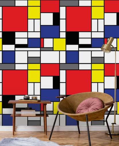 Papier peint coloré inspiré de Mondrain géométrique rétro pour les salons et les bureaux