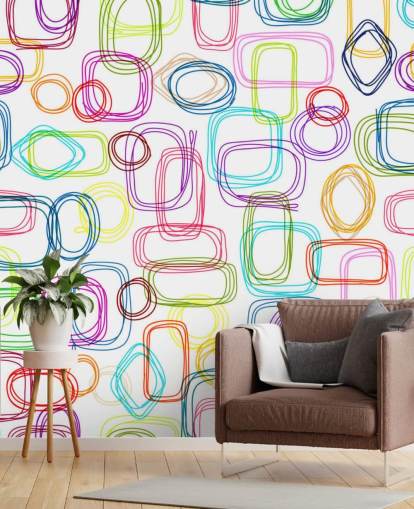 Lined Colourful Shapes Wallpaper